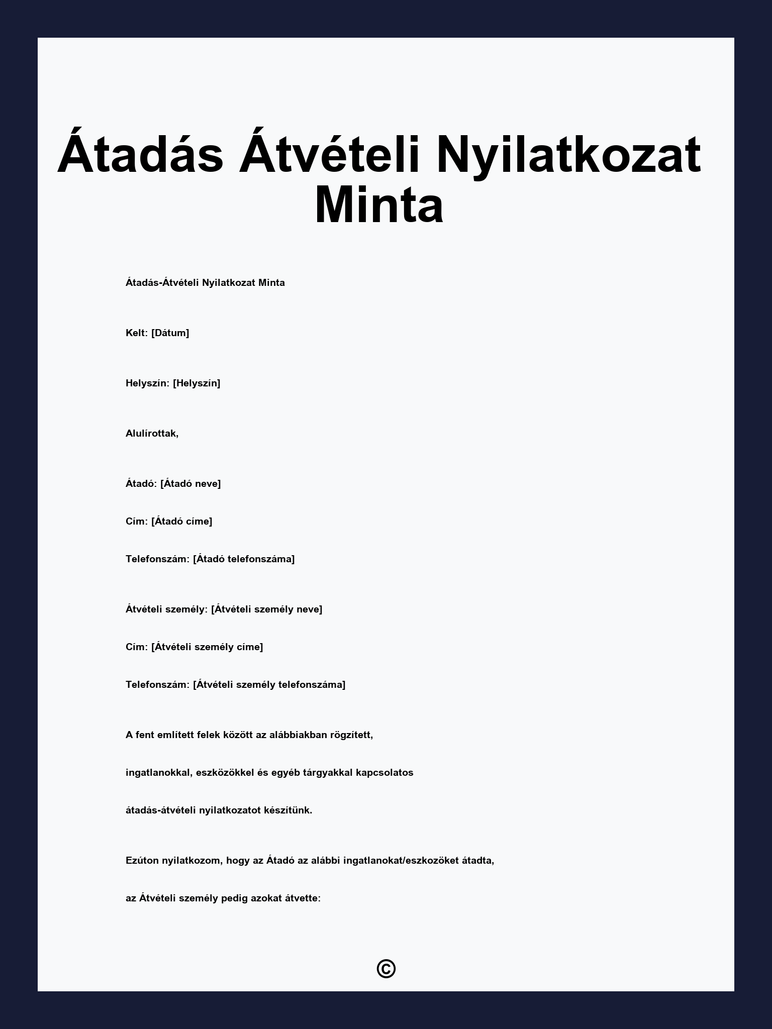 Átadás Átvételi Nyilatkozat Minta