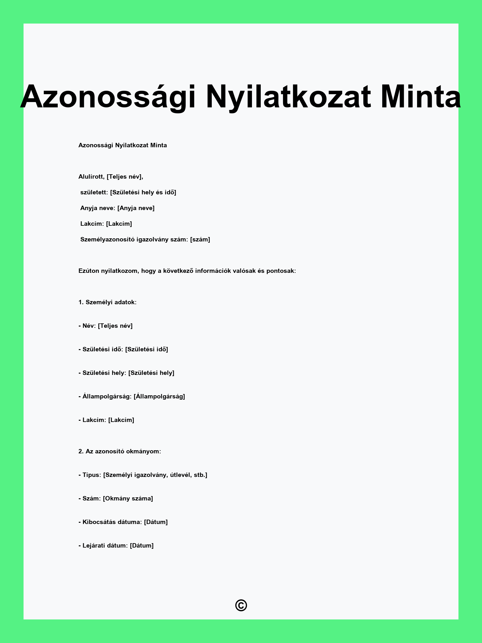 Azonossági Nyilatkozat Minta
