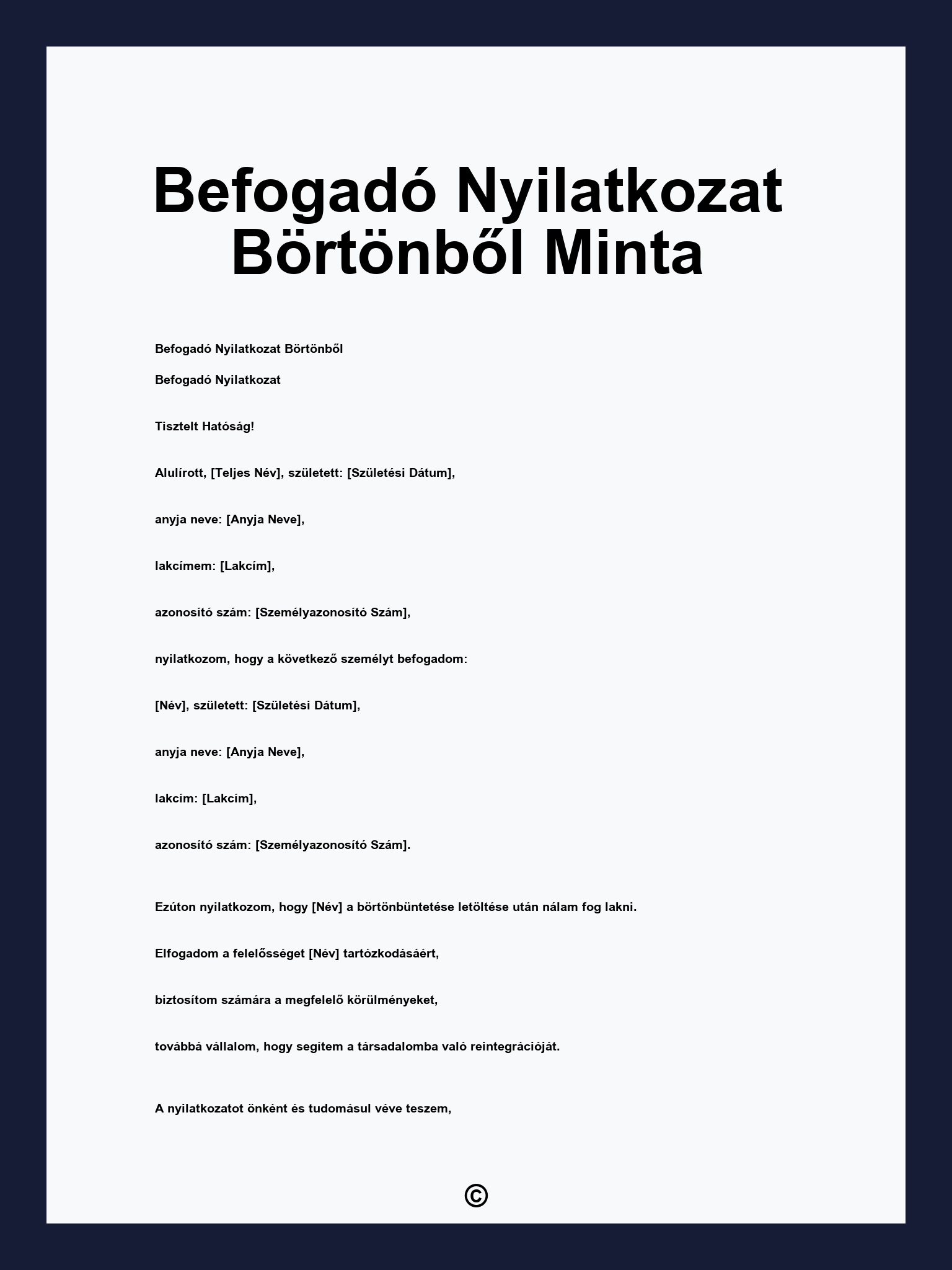 Befogadó Nyilatkozat Börtönből Minta