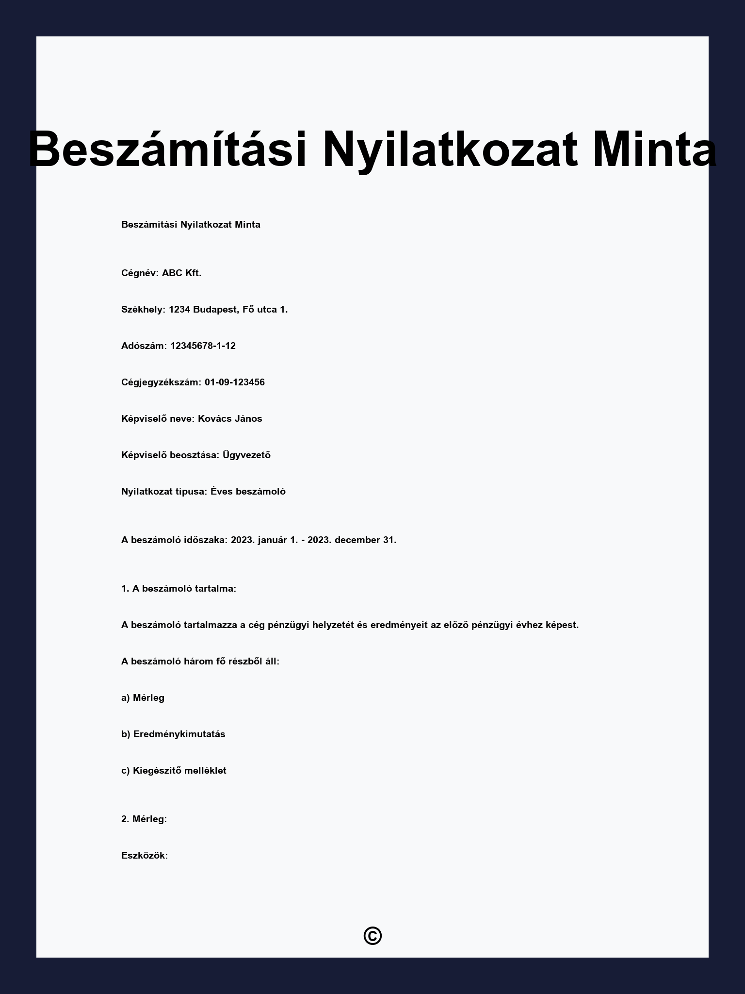 Beszámítási Nyilatkozat Minta