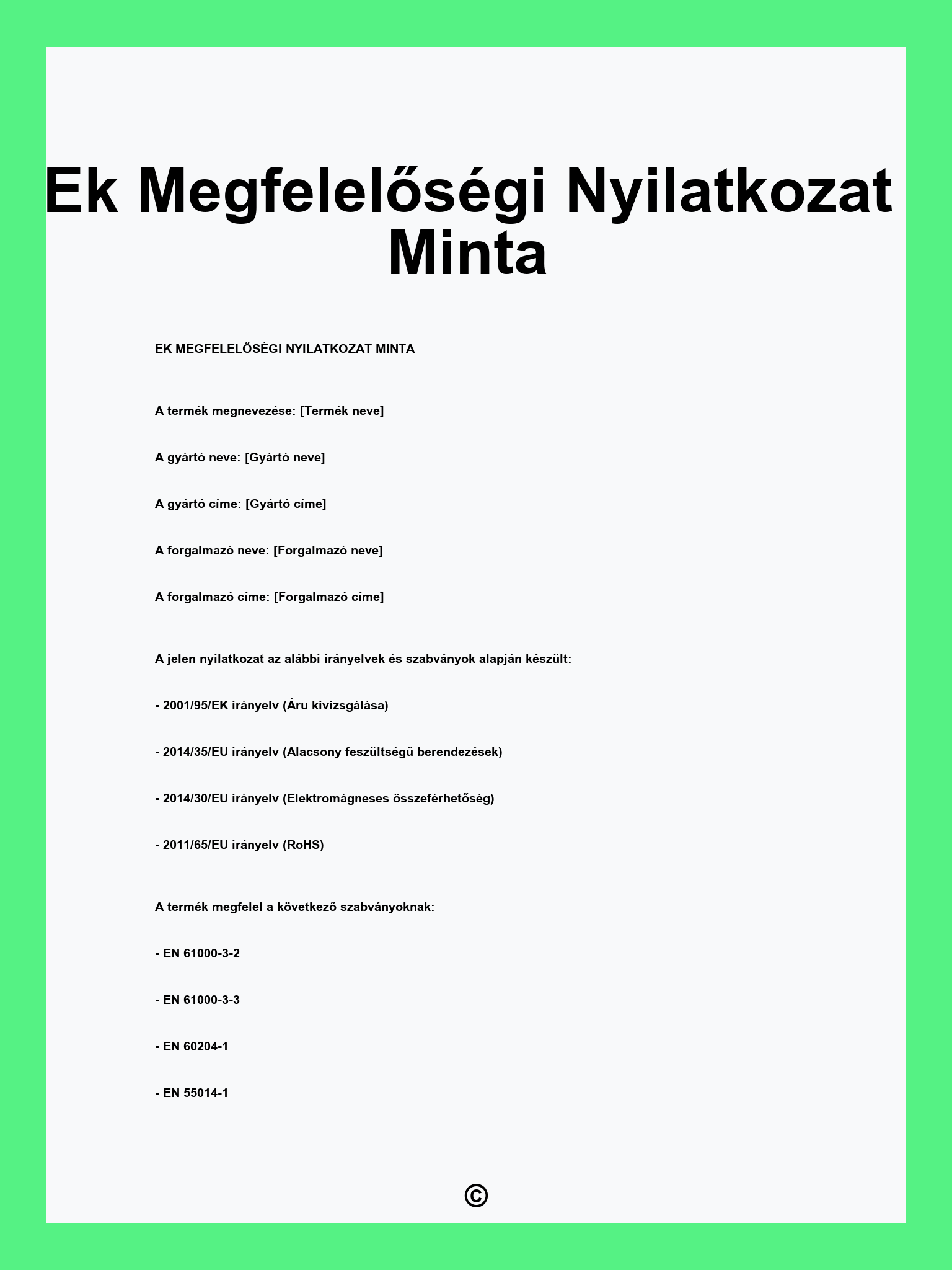 Ek Megfelelőségi Nyilatkozat Minta