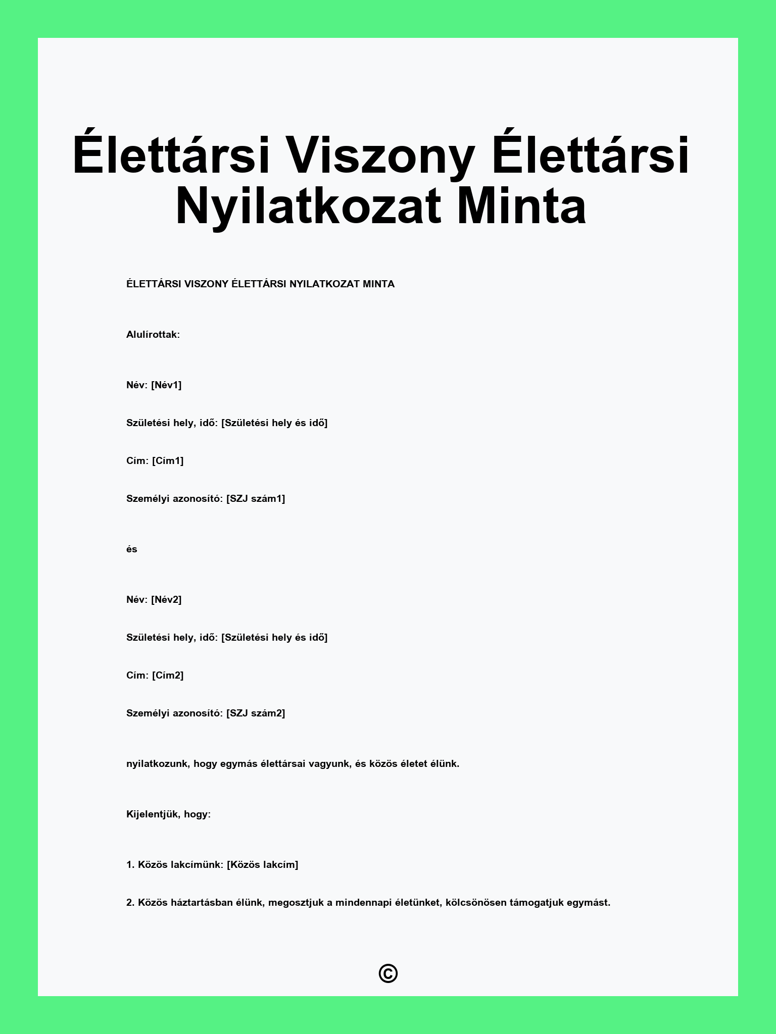 Élettársi Viszony Élettársi Nyilatkozat Minta
