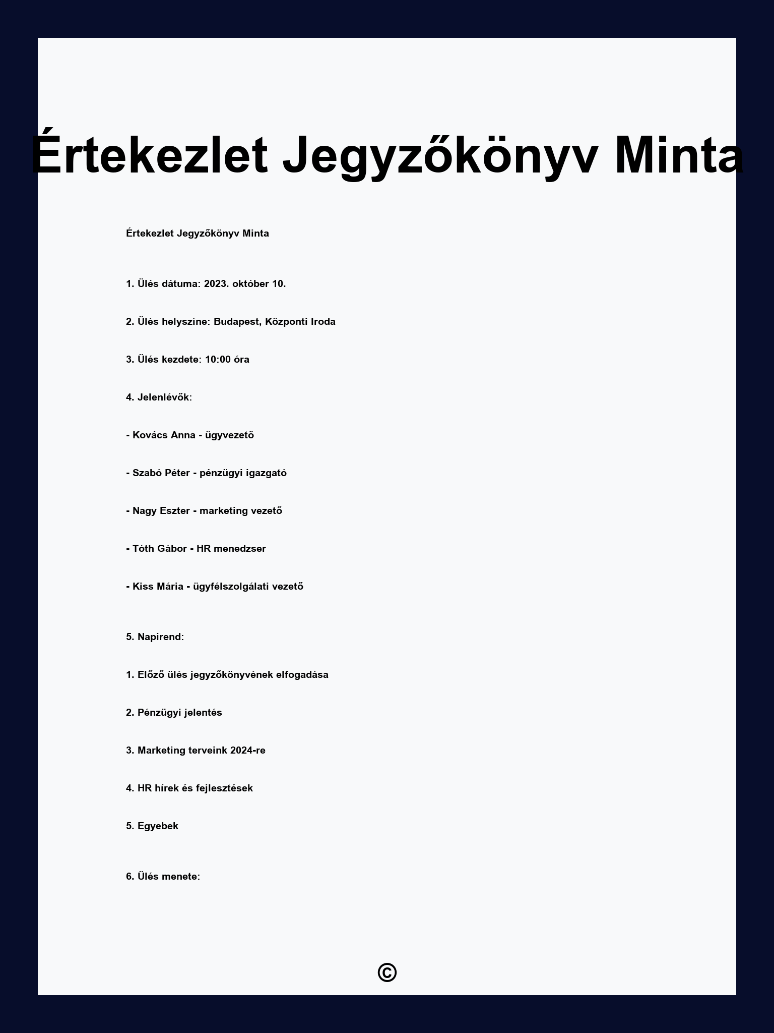 Értekezlet Jegyzőkönyv Minta