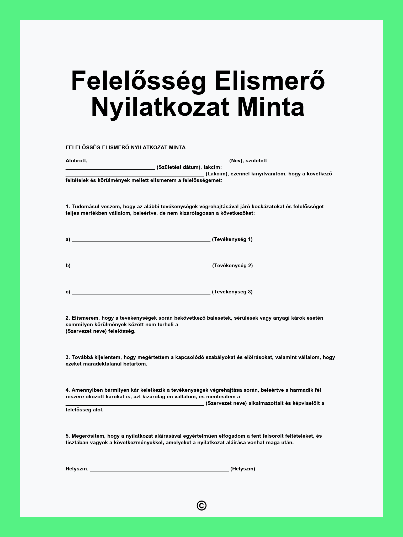 Felelősség Elismerő Nyilatkozat Minta