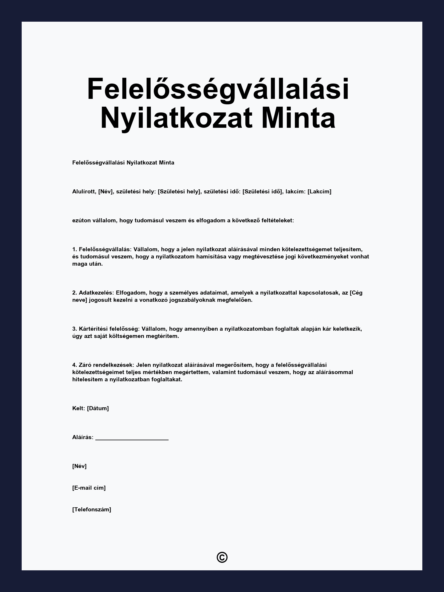 Felelősségvállalási Nyilatkozat Minta