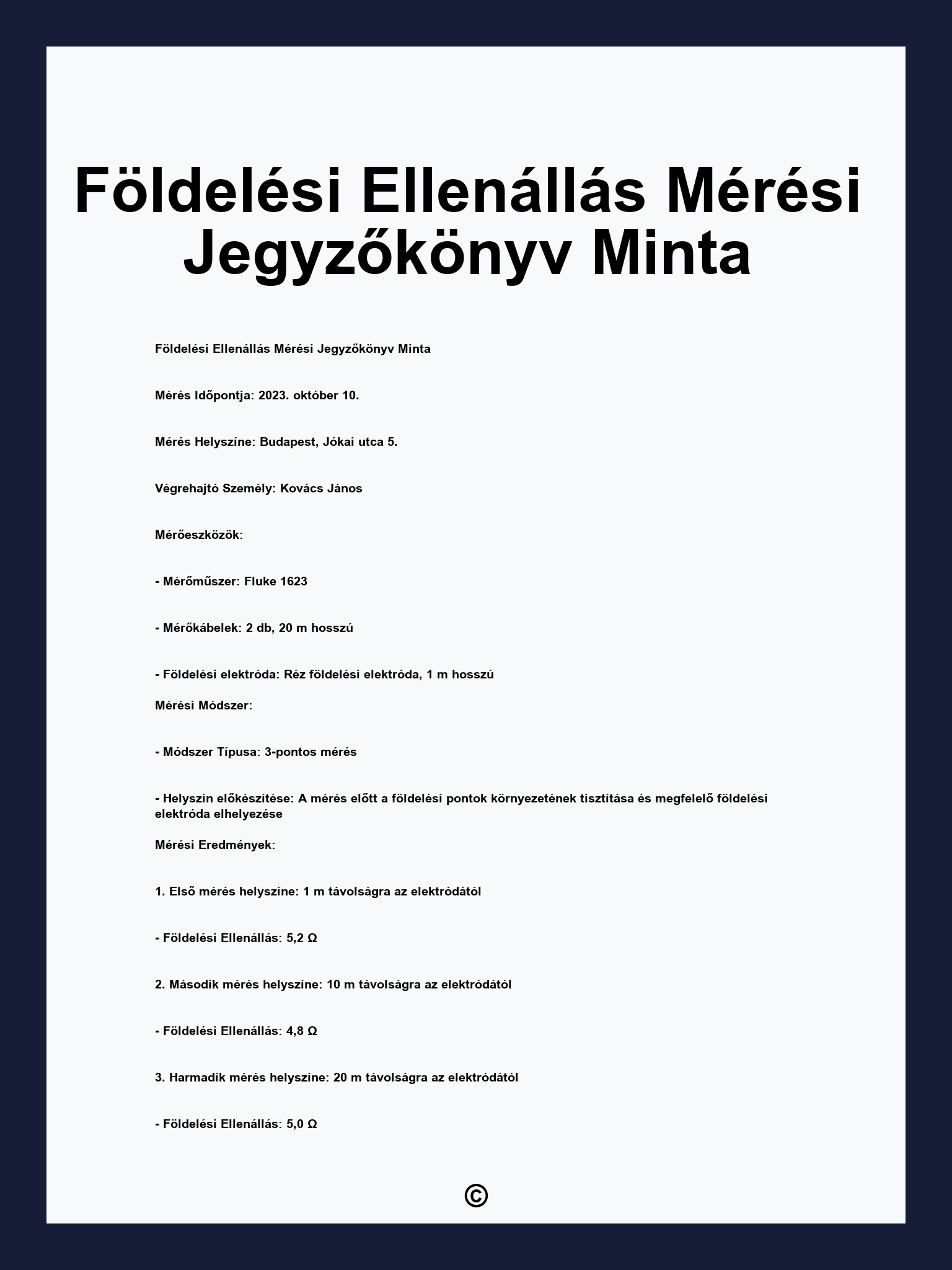 Földelési Ellenállás Mérési Jegyzőkönyv Minta