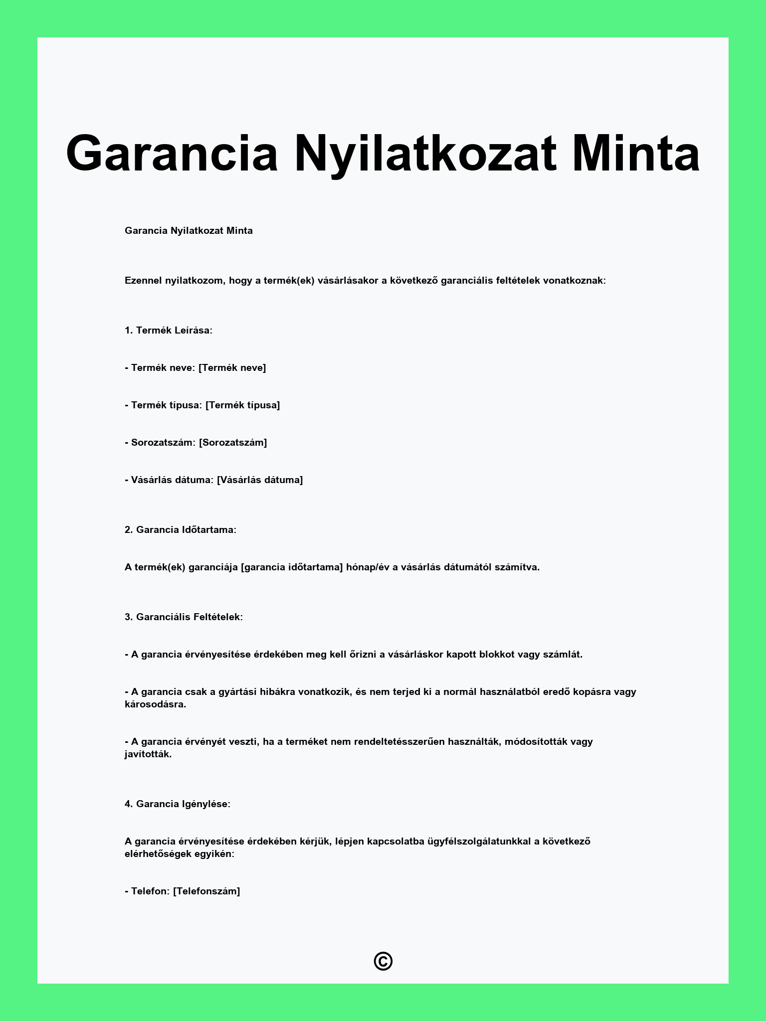 Garancia Nyilatkozat Minta