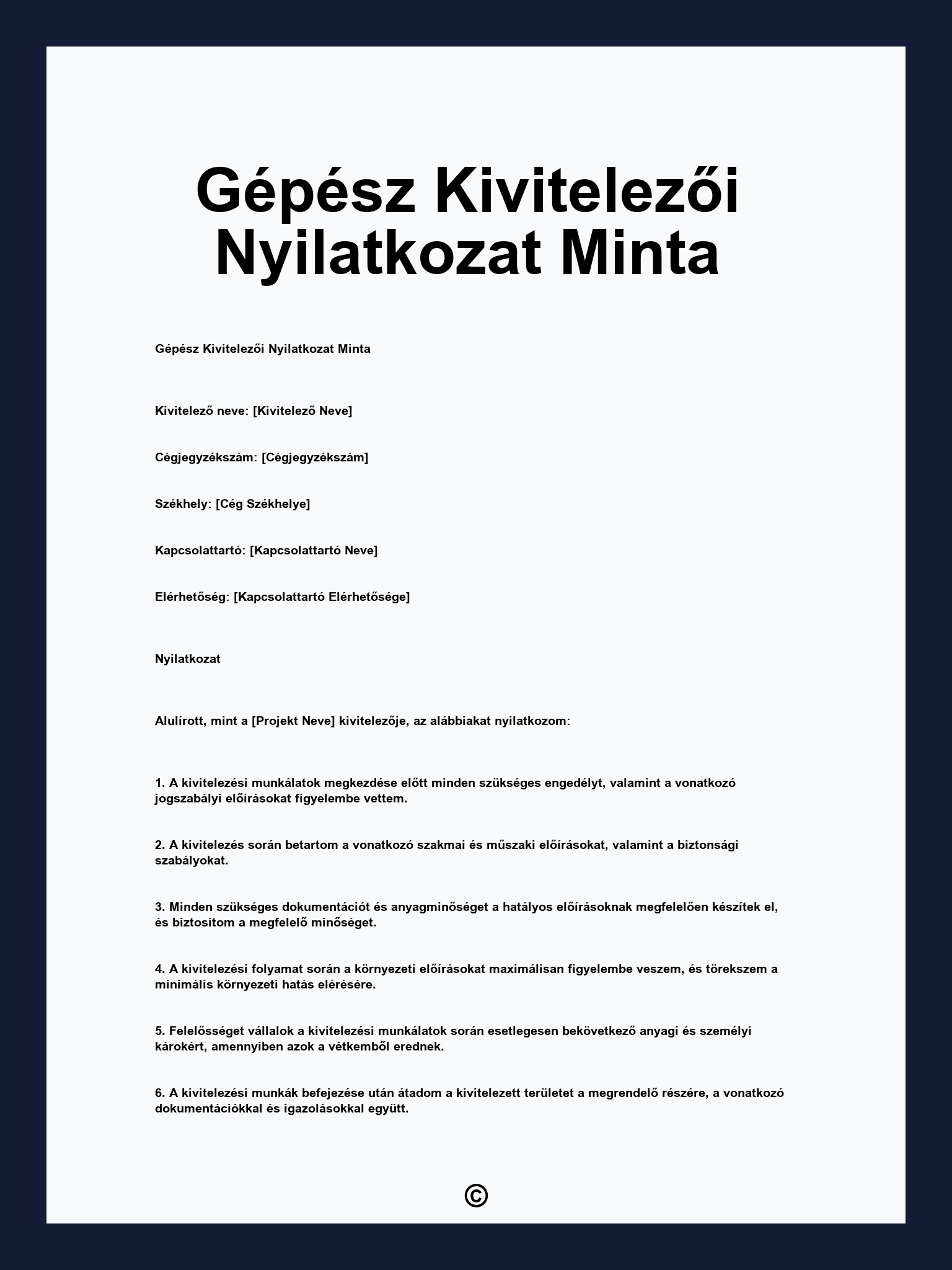 Gépész Kivitelezői Nyilatkozat Minta