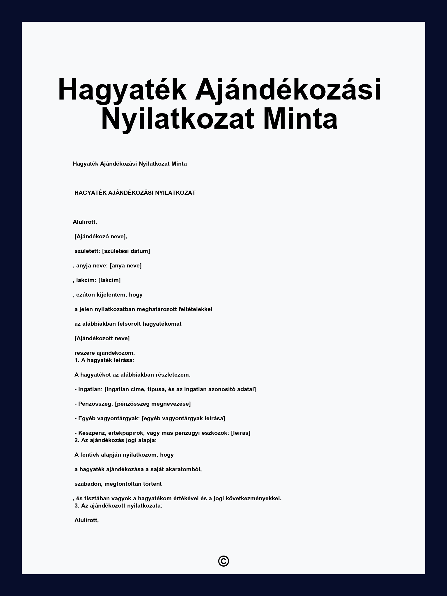 Hagyaték Ajándékozási Nyilatkozat Minta