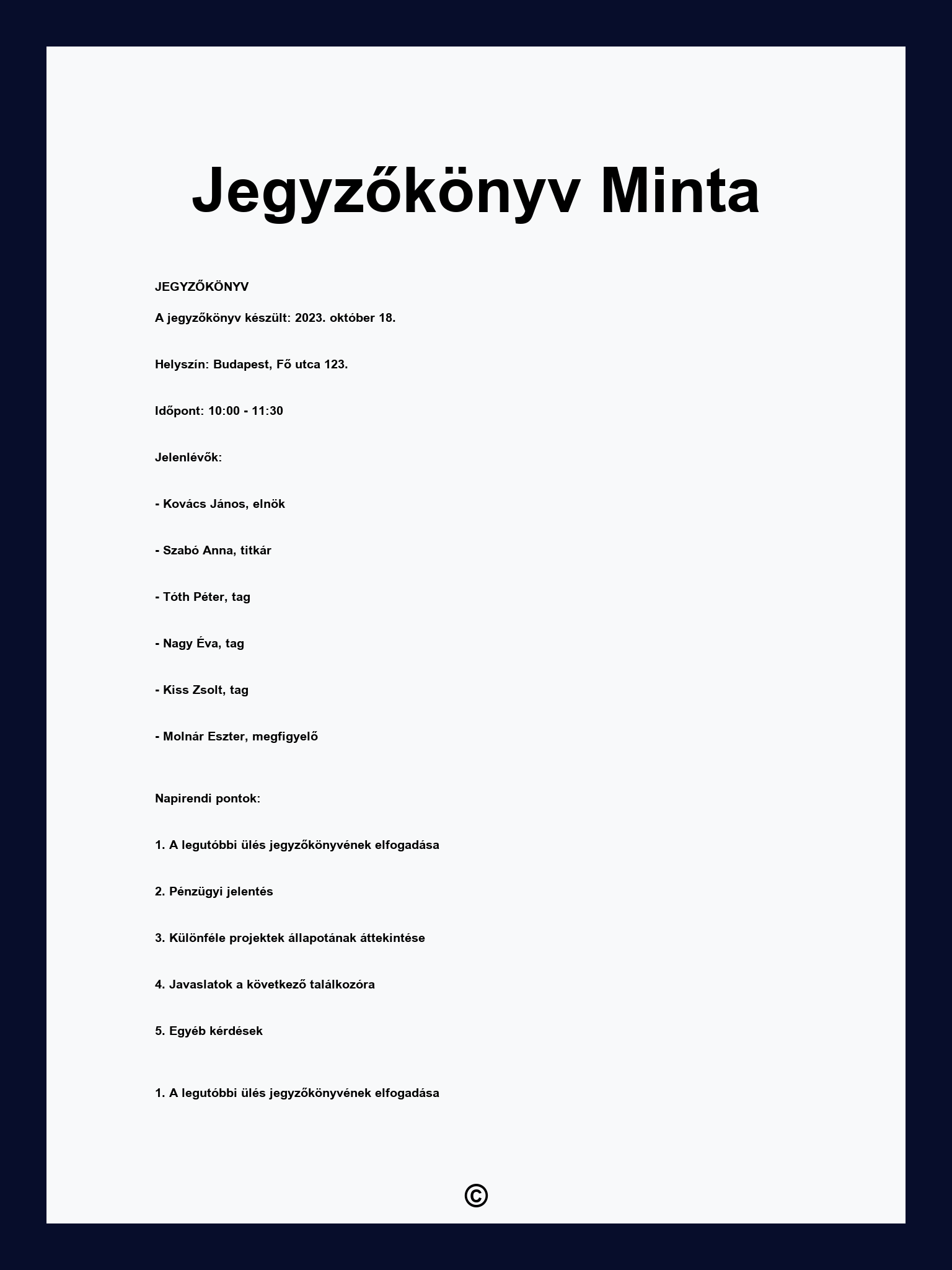 Jegyzokonyv Minta