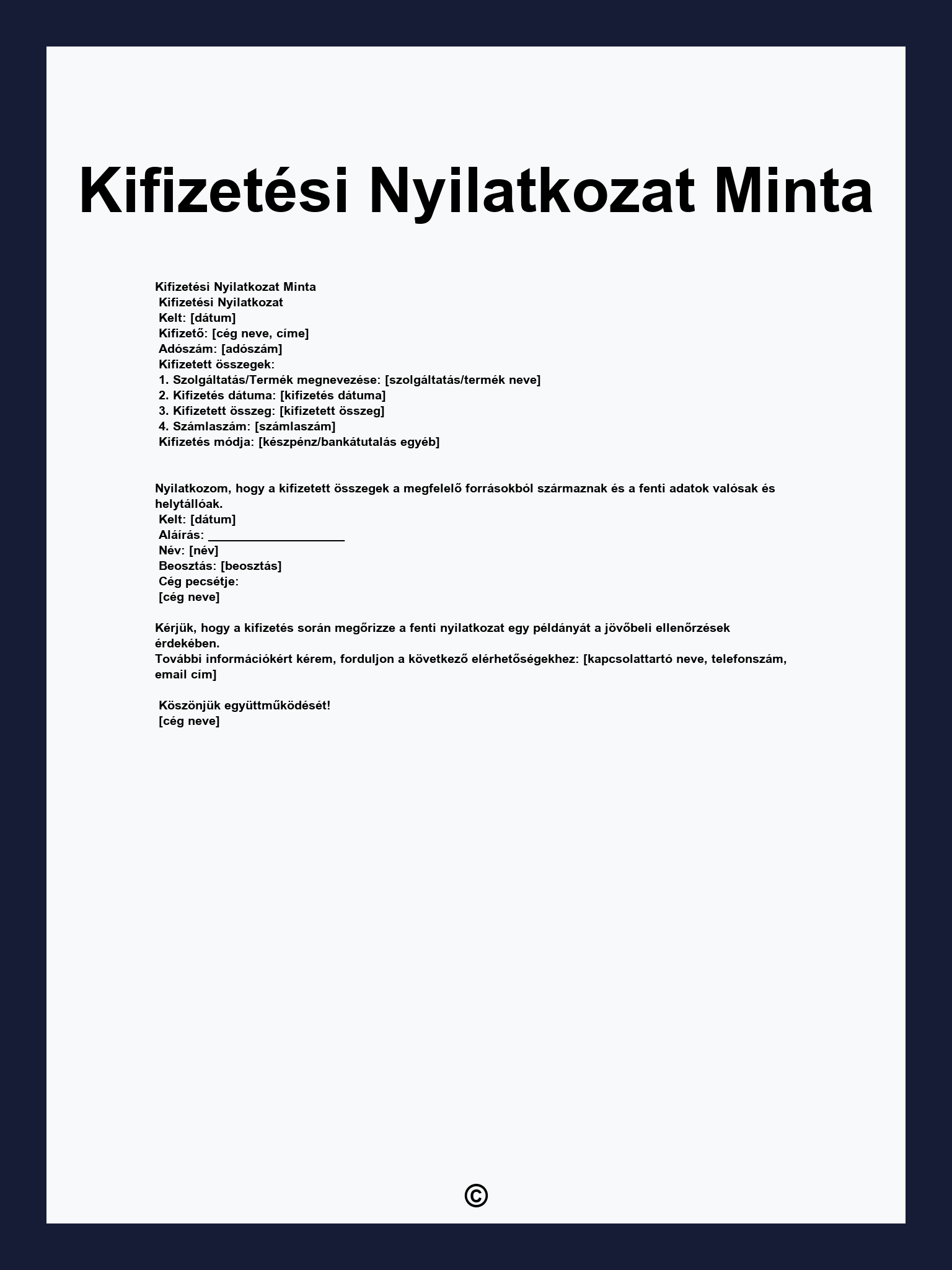 Kifizetési Nyilatkozat Minta