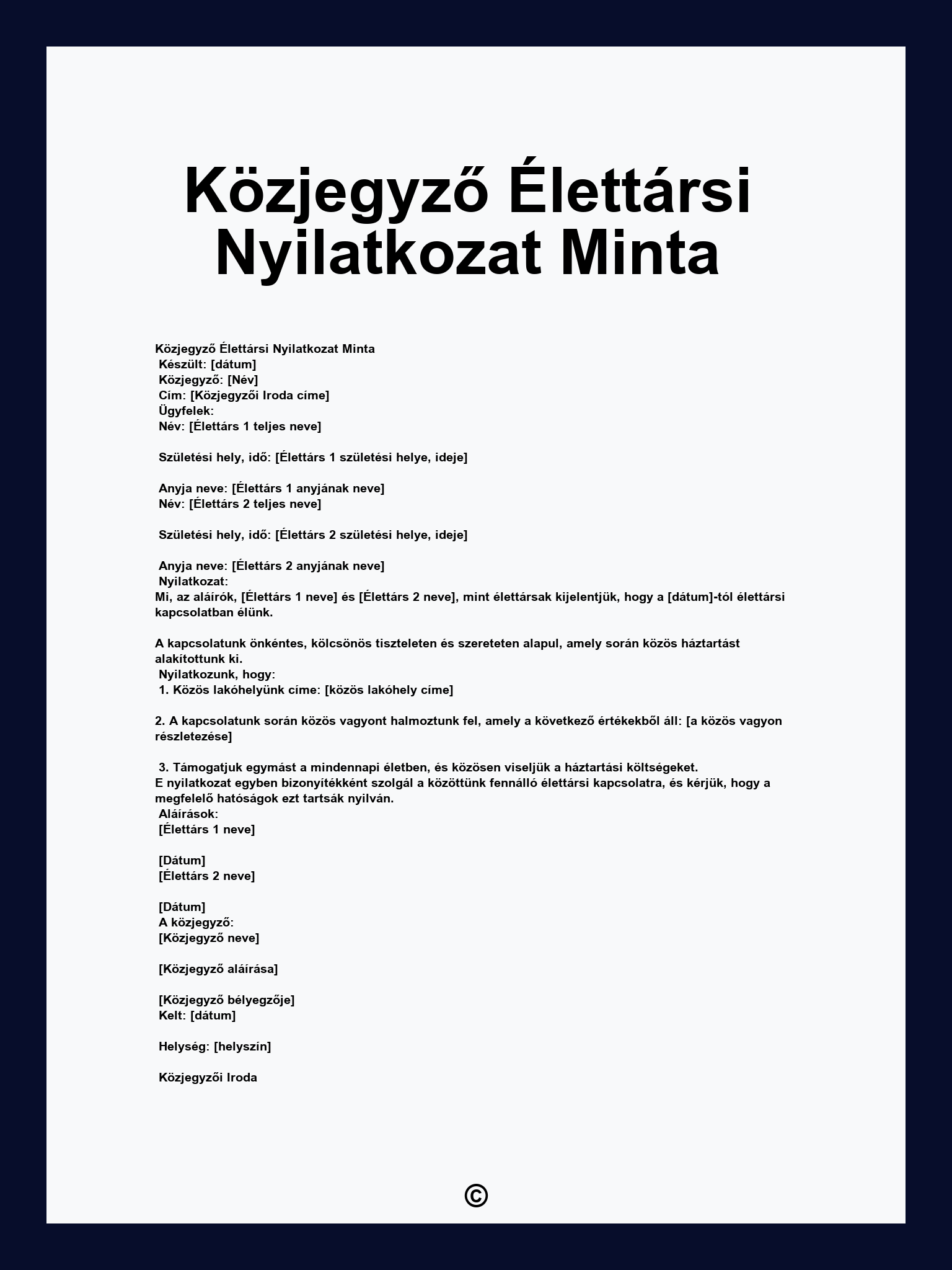 Közjegyző Élettársi Nyilatkozat Minta