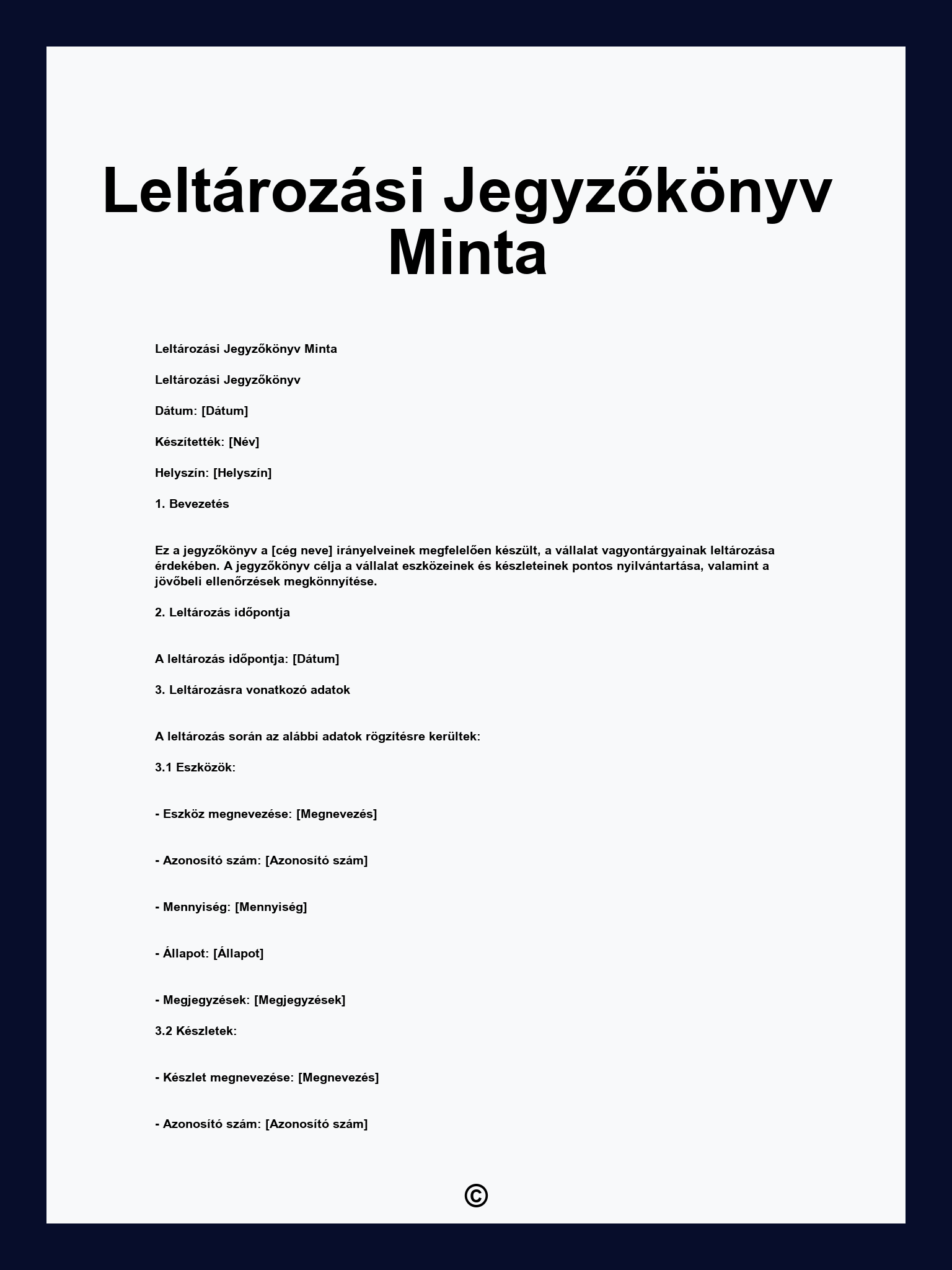 Leltározási Jegyzőkönyv Minta