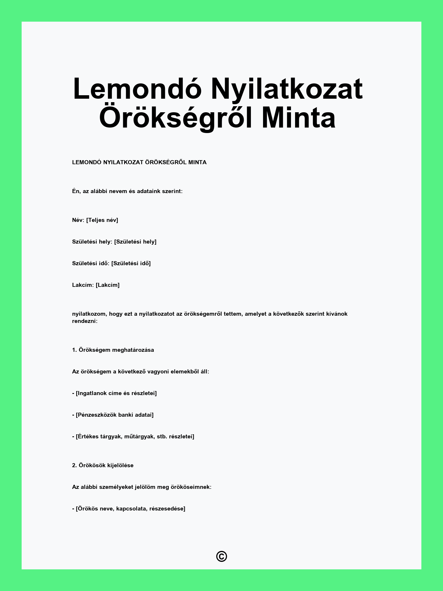 Lemondó Nyilatkozat Örökségről Minta