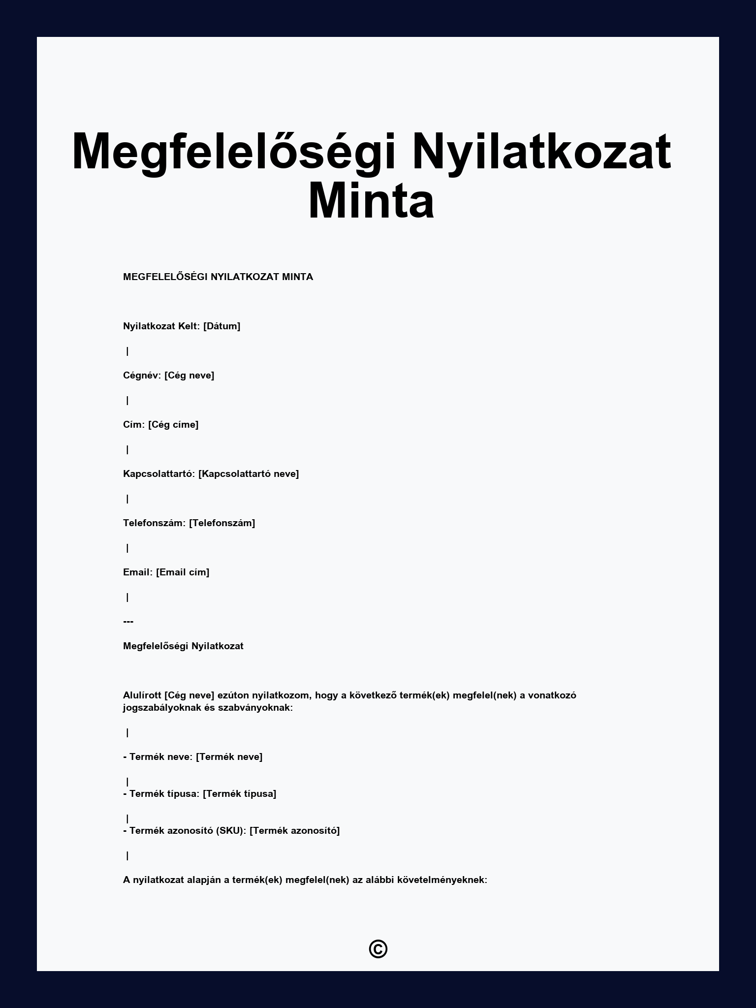 Megfelelőségi Nyilatkozat Minta