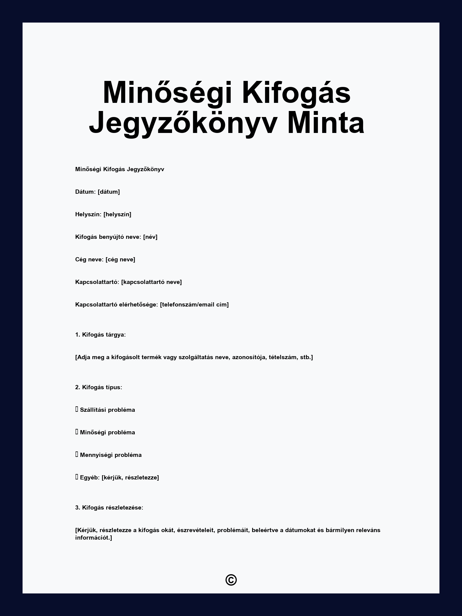 Minőségi Kifogás Jegyzőkönyv Minta