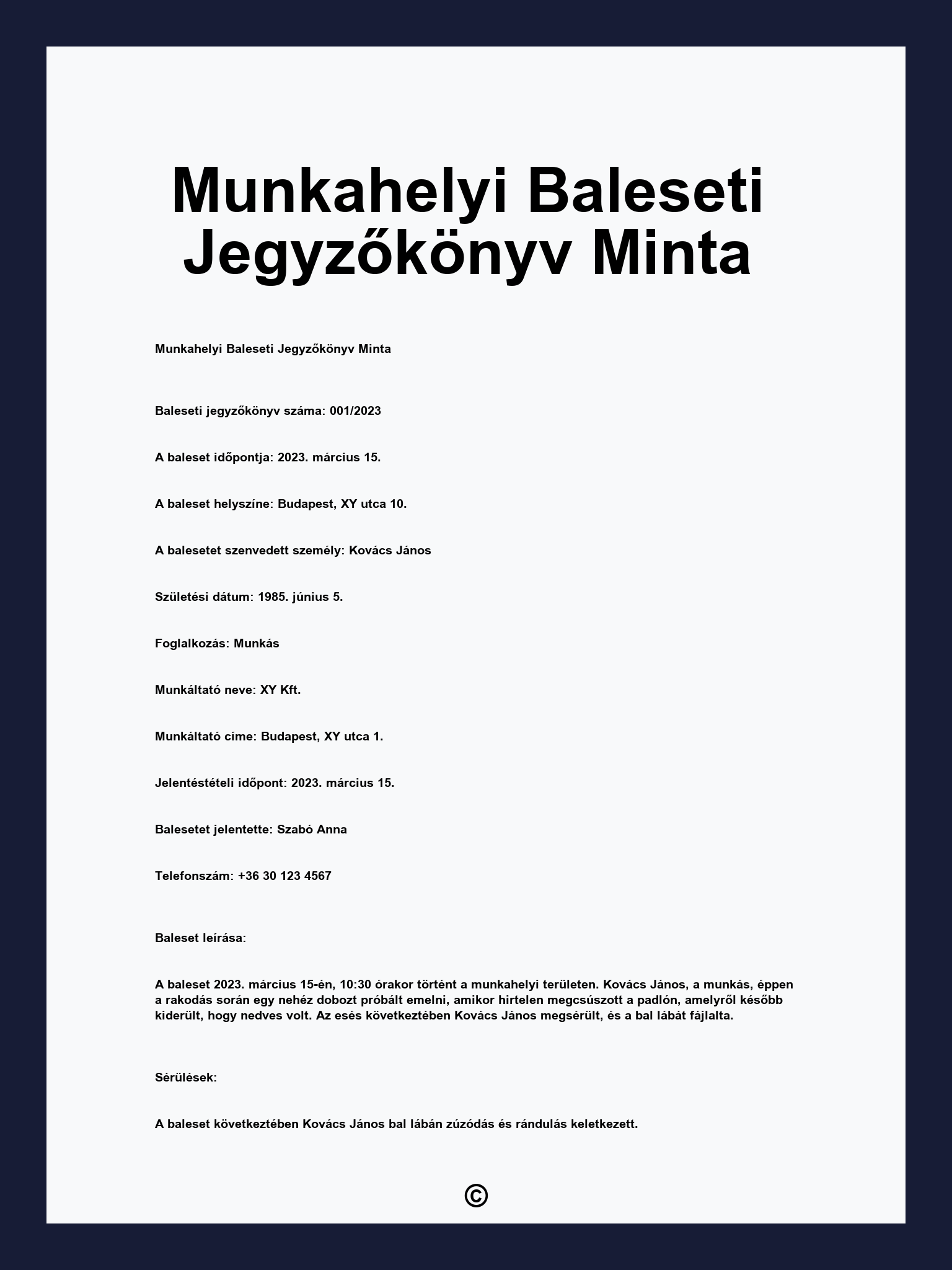 Munkahelyi Baleseti Jegyzőkönyv Minta