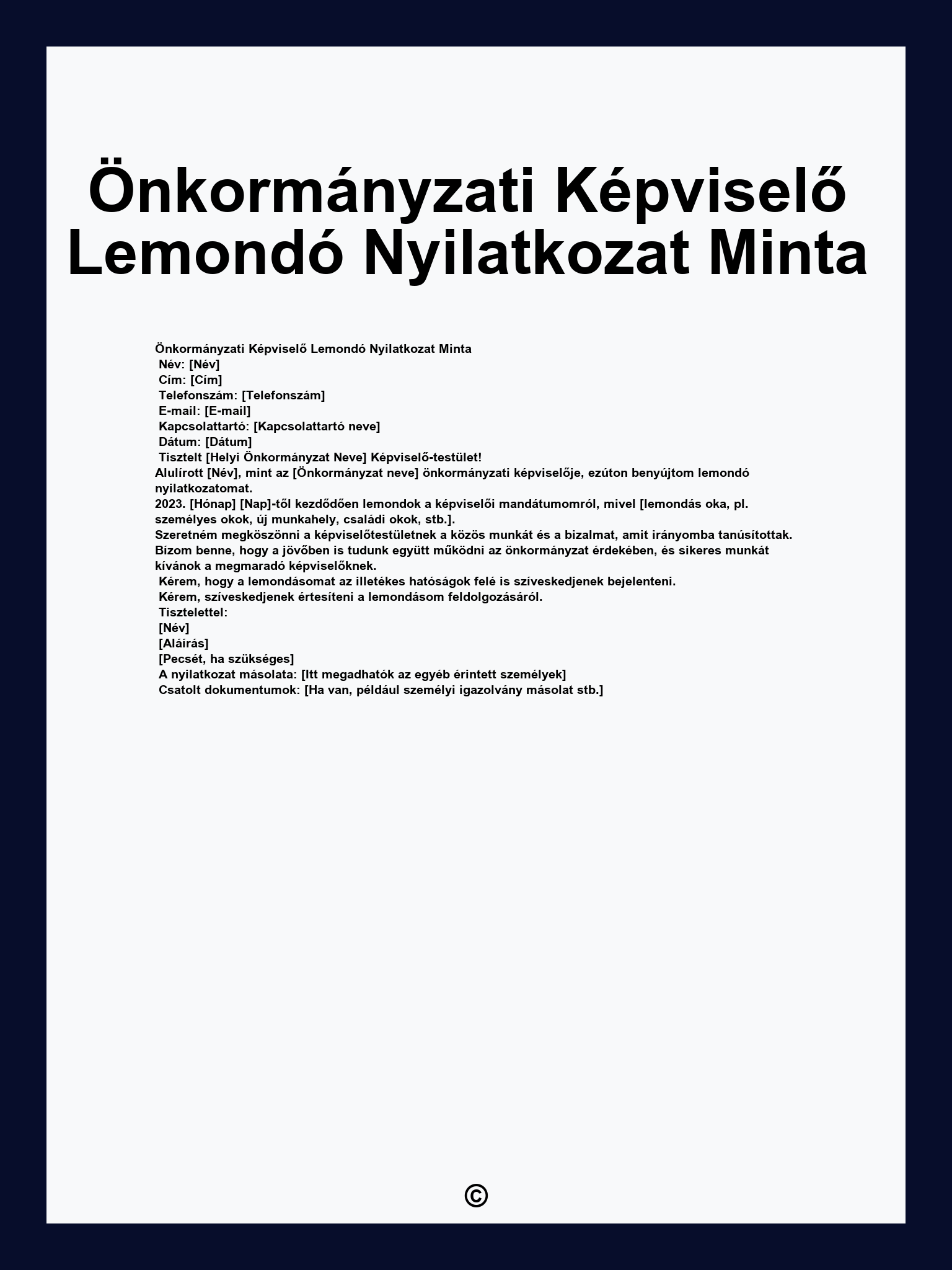Önkormányzati Képviselő Lemondó Nyilatkozat Minta
