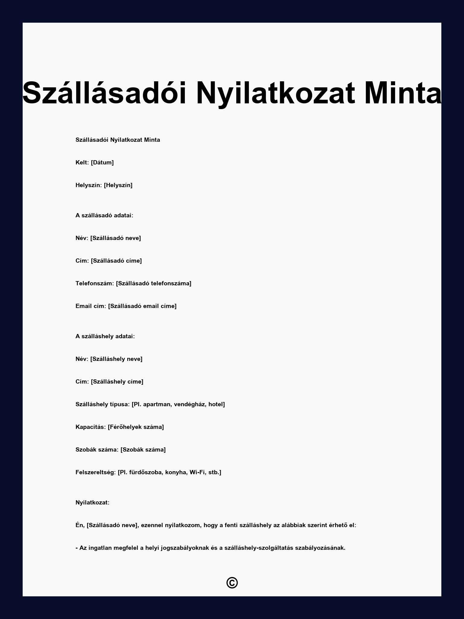 Szállásadói Nyilatkozat Minta