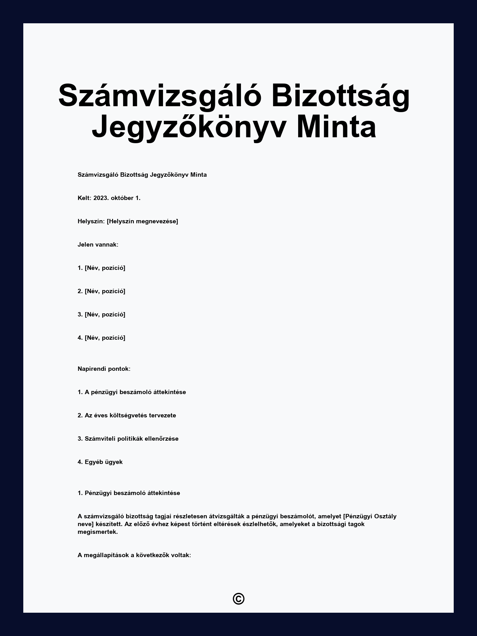 Számvizsgáló Bizottság Jegyzőkönyv Minta