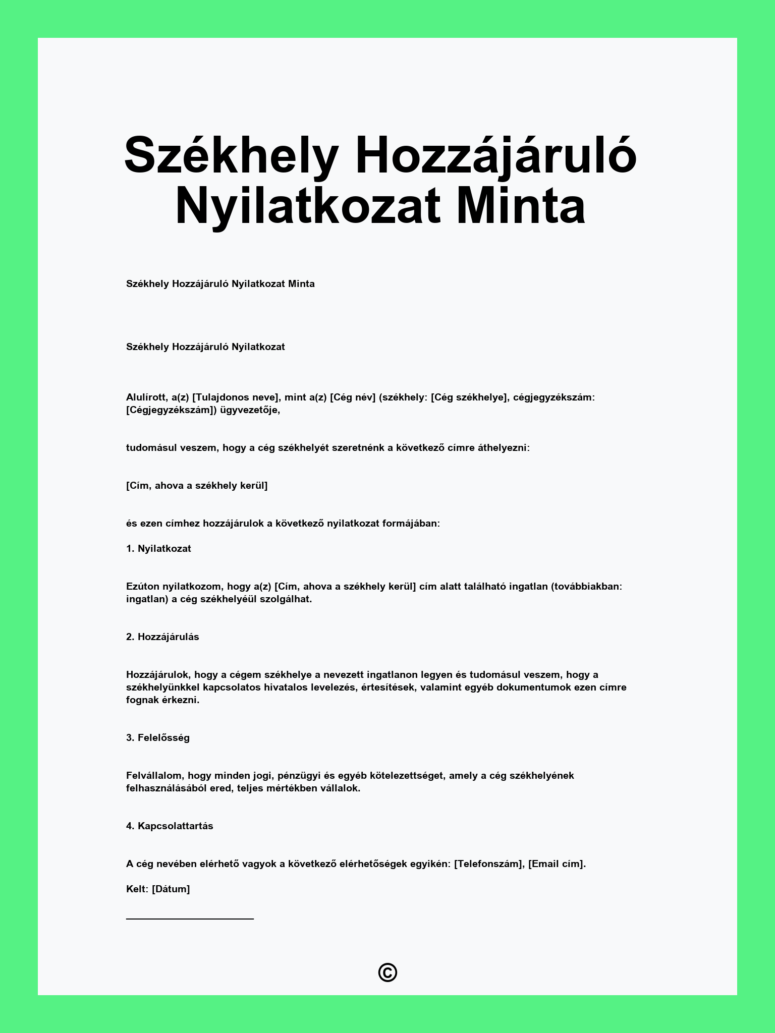 Székhely Hozzájáruló Nyilatkozat Minta