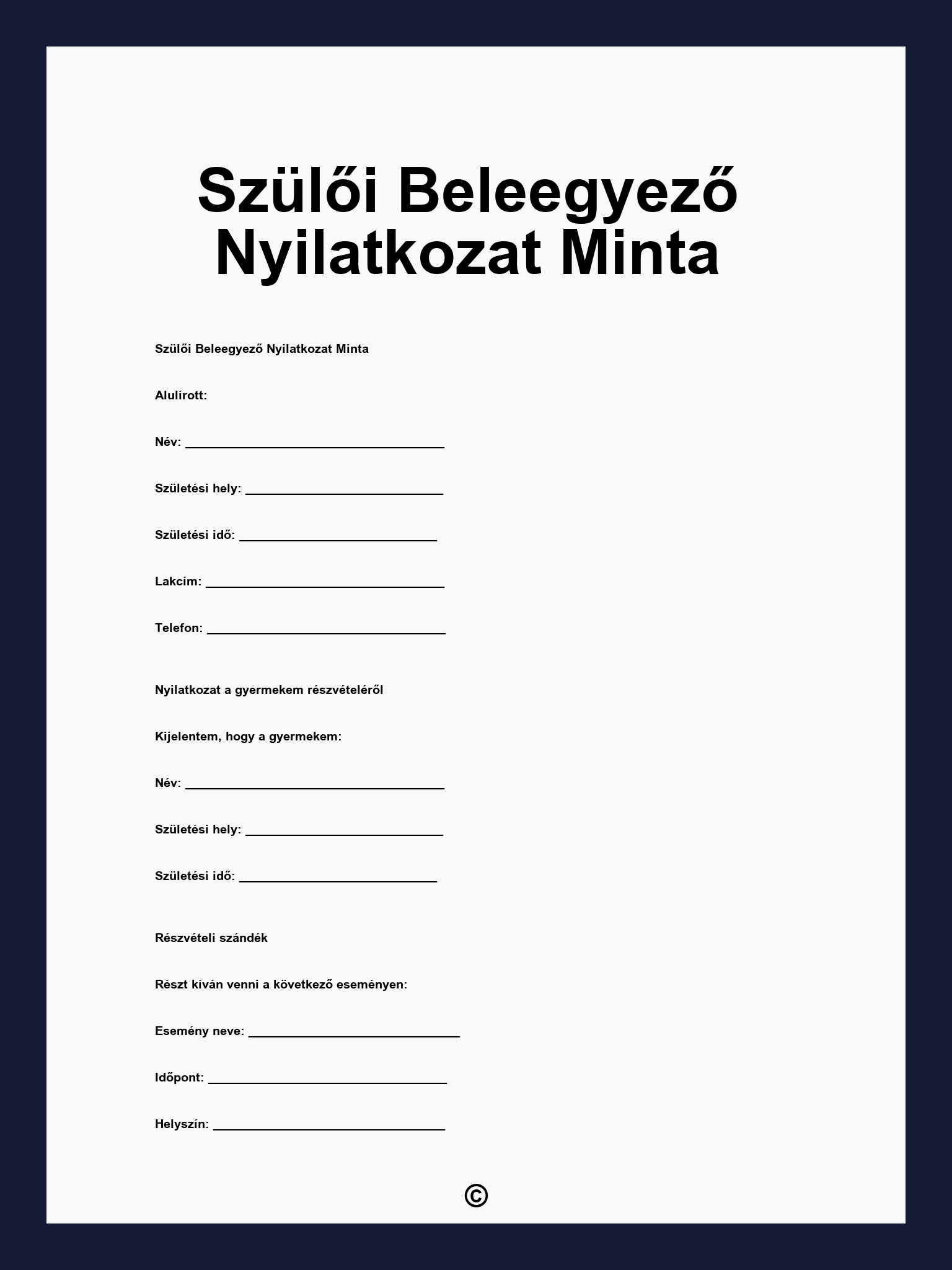 Szülői Beleegyező Nyilatkozat Minta