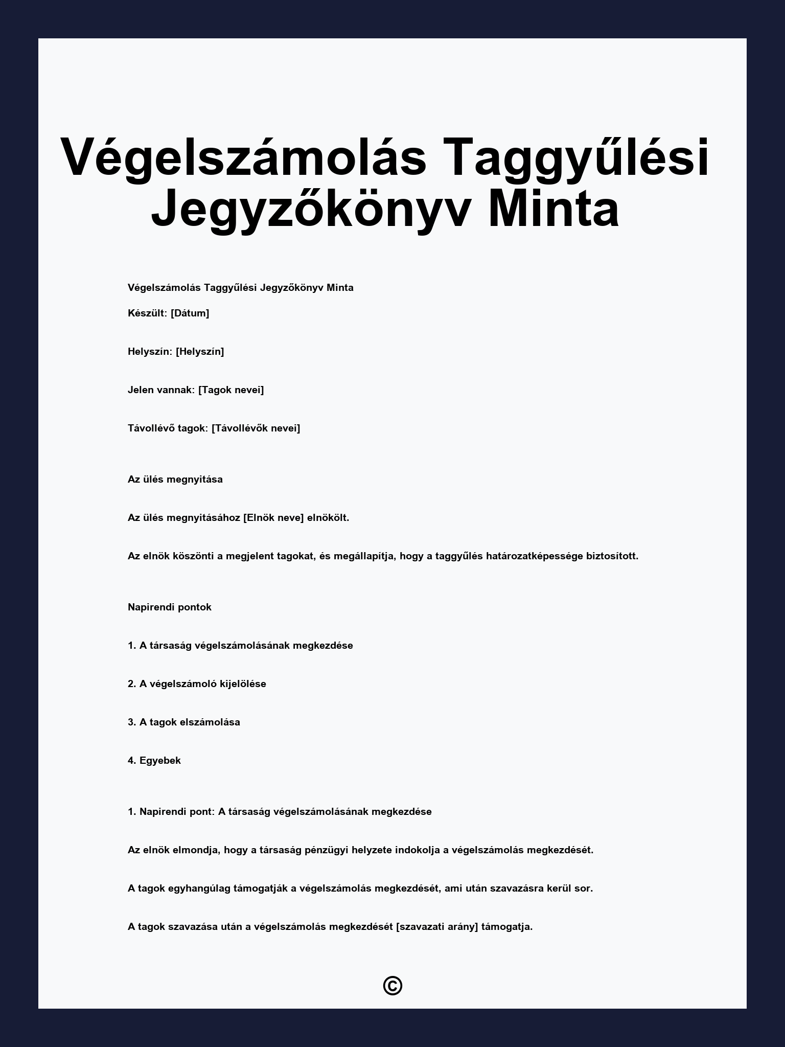 Végelszámolás Taggyűlési Jegyzőkönyv Minta