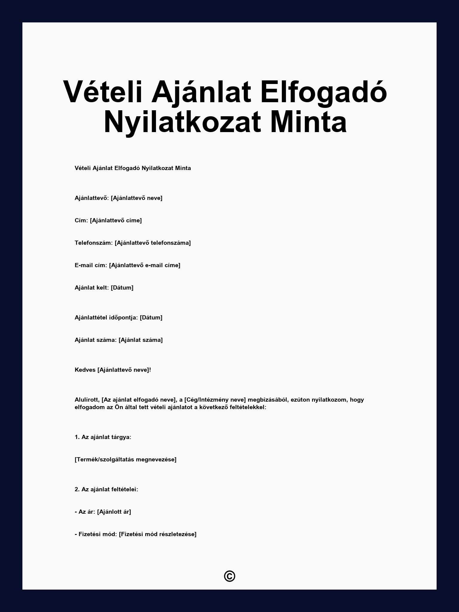 Vételi Ajánlat Elfogadó Nyilatkozat Minta